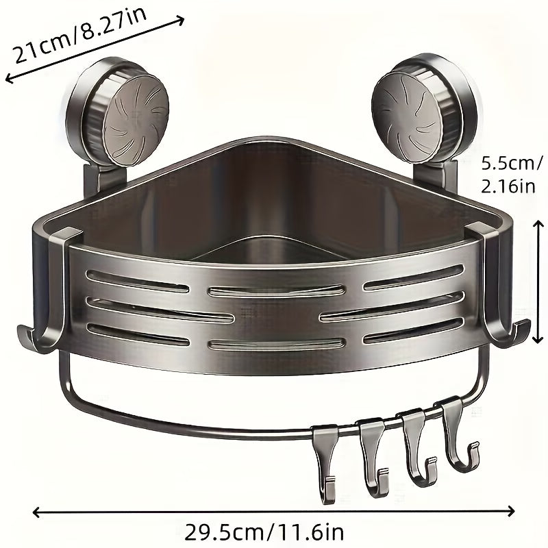 Триъгълна етажерка с вакуумни вендузи за баня – без пробиване