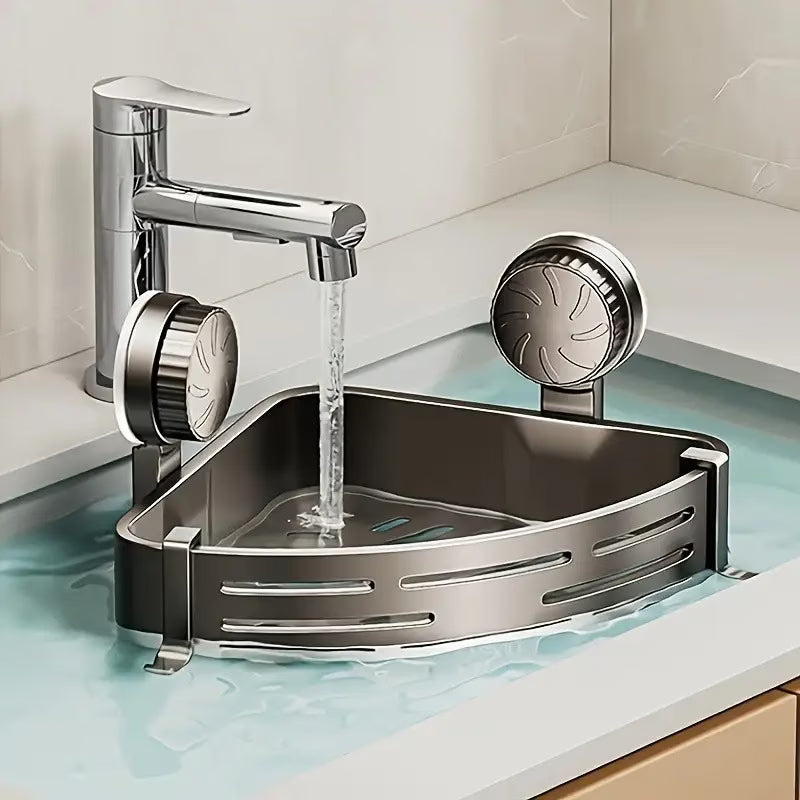 Триъгълна етажерка с вакуумни вендузи за баня – без пробиване