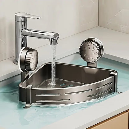 Триъгълна етажерка с вакуумни вендузи за баня – без пробиване