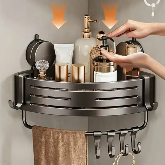 Триъгълна етажерка с вакуумни вендузи за баня – без пробиване