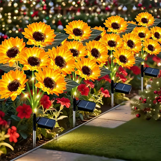Соларни LED Слънчогледи с 6 цветчета – декоративно осветление за градина