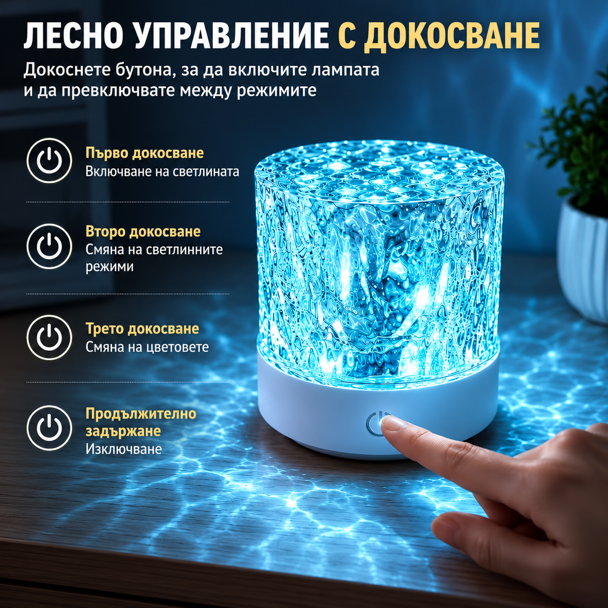 LED Нощна Лампа с 16 Цвята и Ефект Водни Вълни
