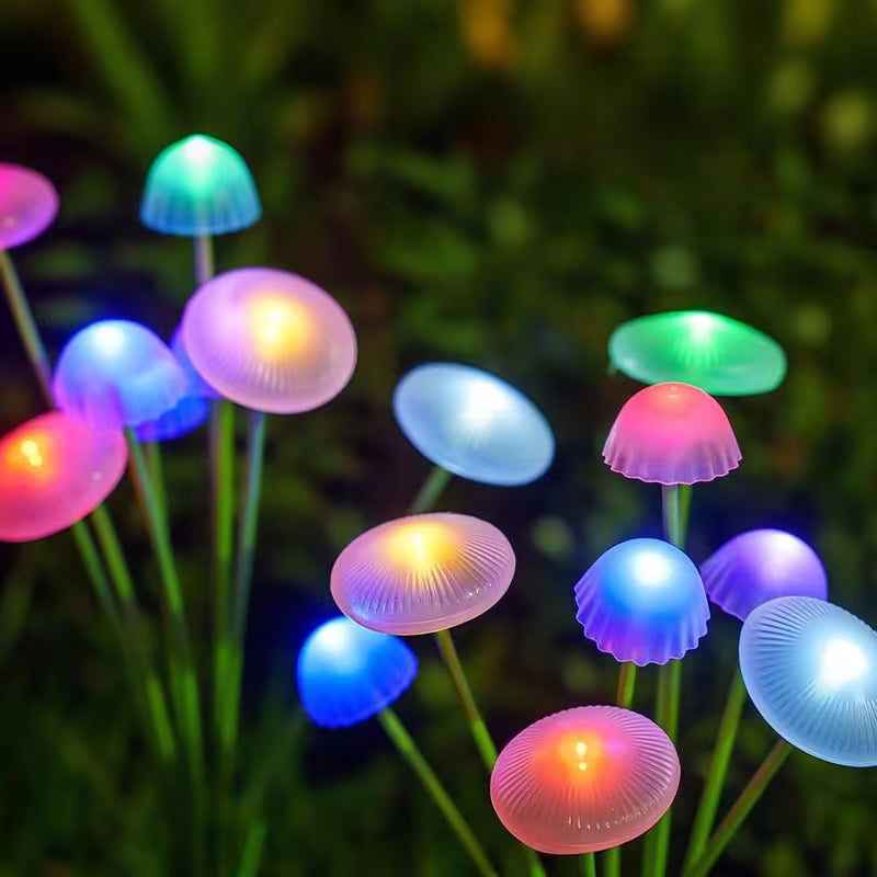 Соларни 10 LED декоративни гъби – цветно външно осветление за градина и двор