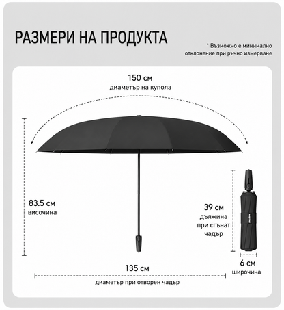Автоматичен сгъваем чадър с UV защита – ветроустойчив