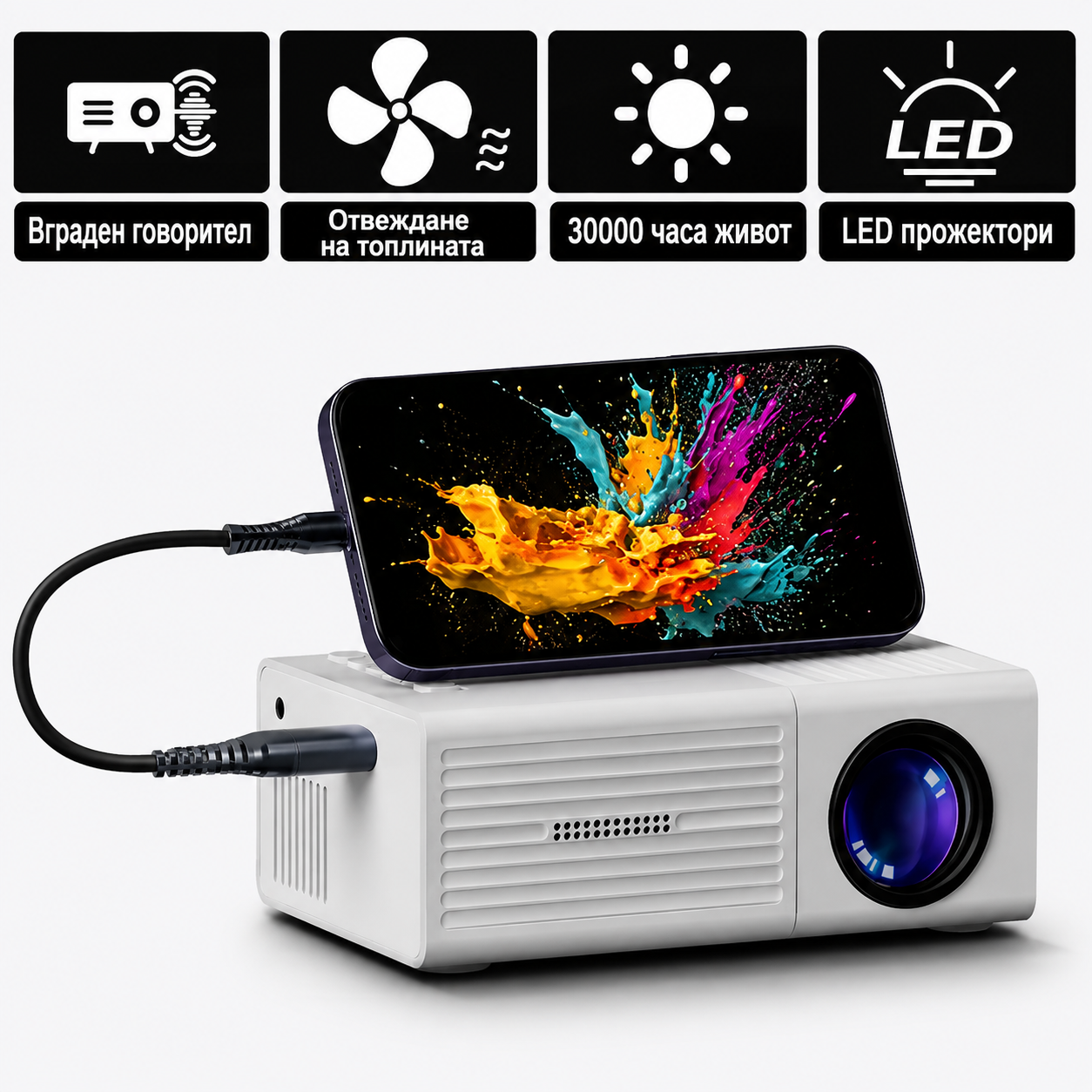 Преносим Мини Проектор HD 720p/1080p с USB и дистанционно управление