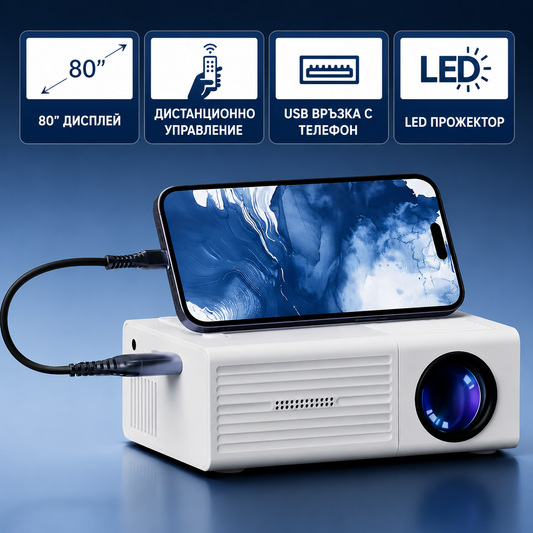 Преносим Мини Проектор HD 720p/1080p с USB и дистанционно управление
