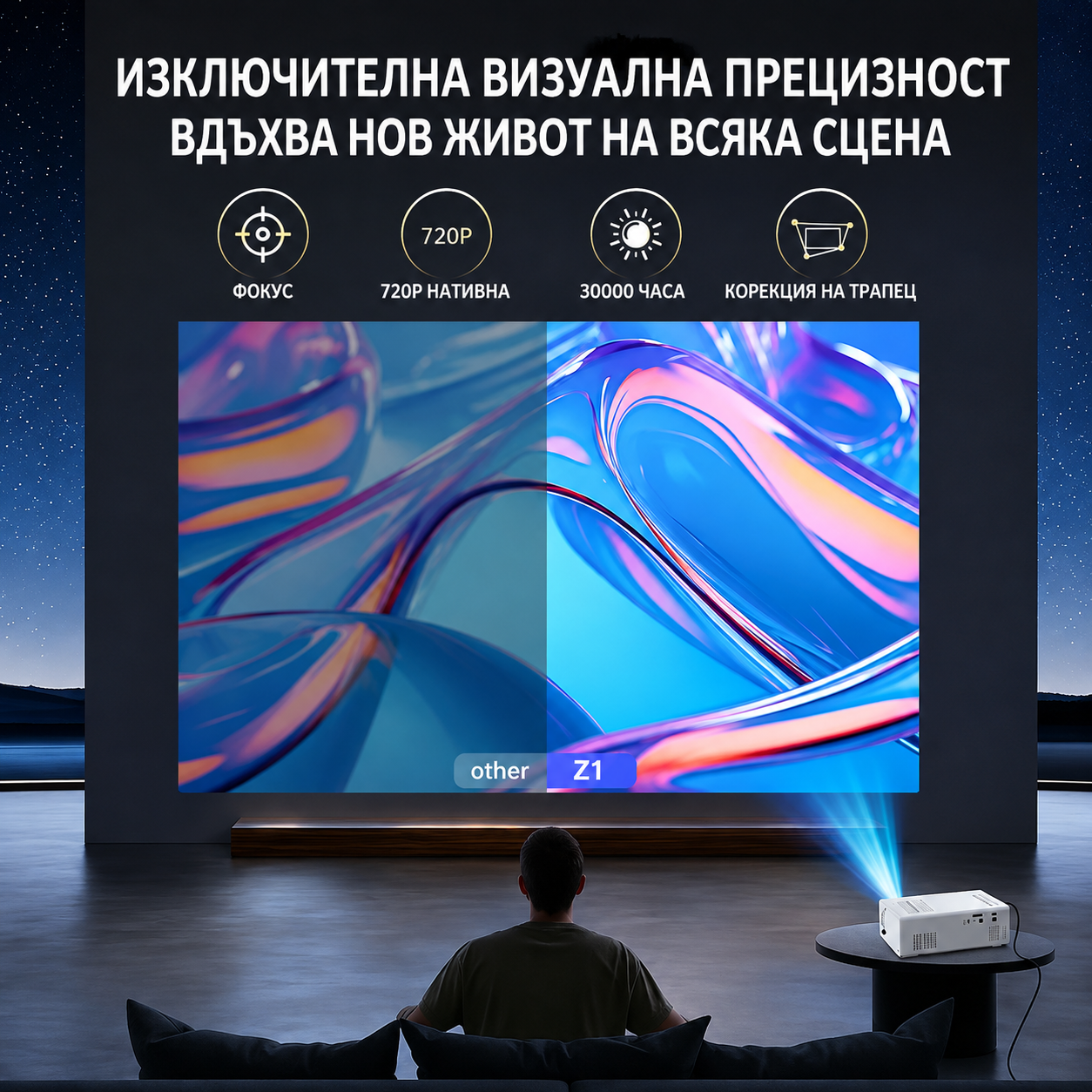 Преносим Мини Проектор HD 720p/1080p с USB и дистанционно управление