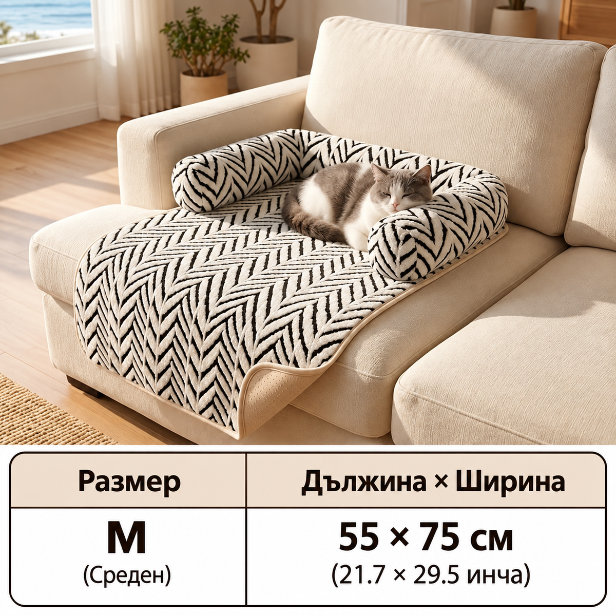 Плюшено Легло за Котки и  Кучета – Протектор за Диван с Противоплъзгаща Основа