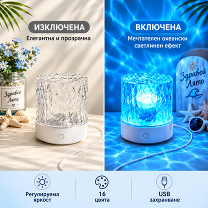 LED Нощна Лампа с 16 Цвята и Ефект Водни Вълни