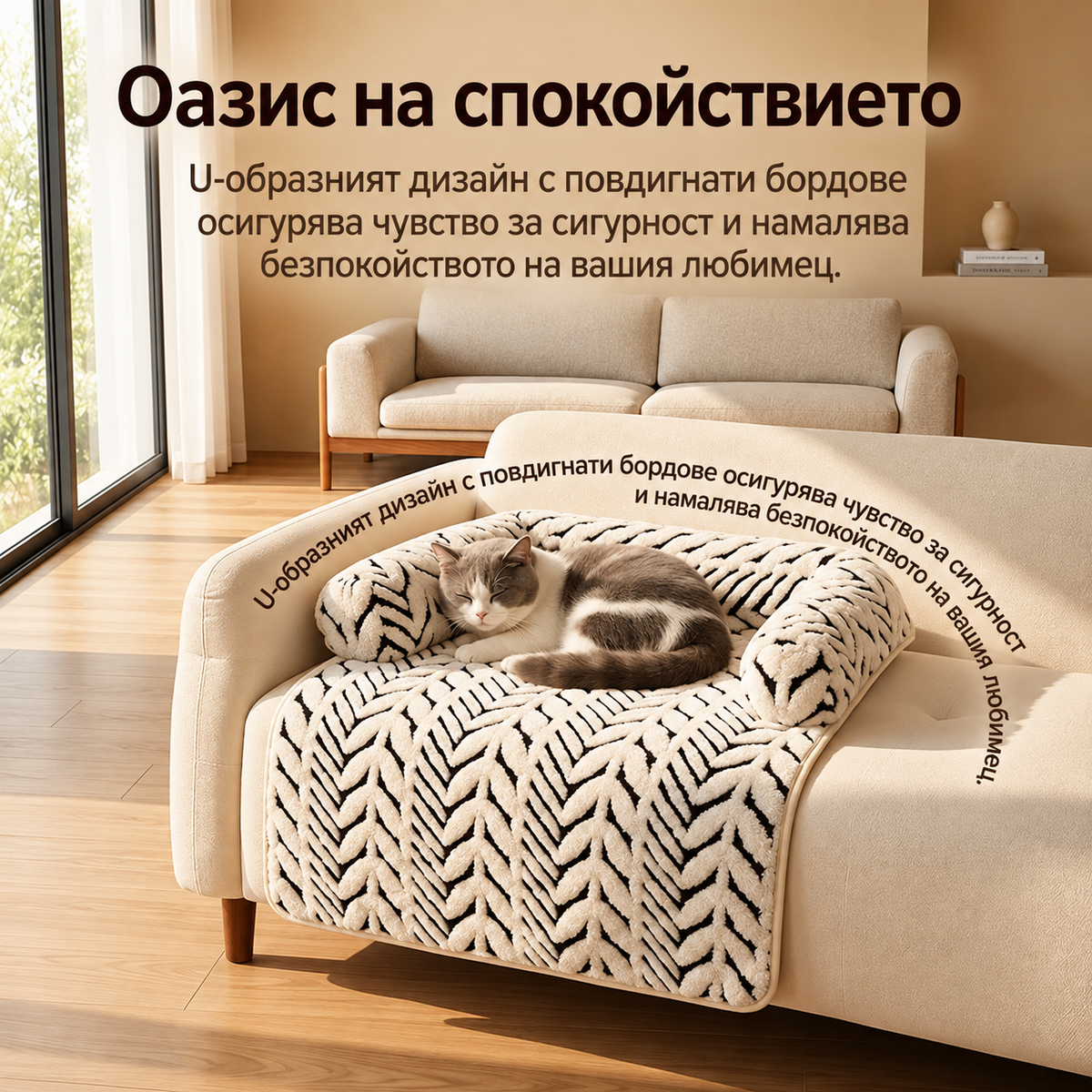 Плюшено Легло за Котки и  Кучета – Протектор за Диван с Противоплъзгаща Основа