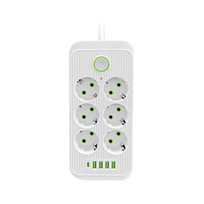 Разклонител 220V с 6 гнезда, 4 USB порта + 2 порта Type C