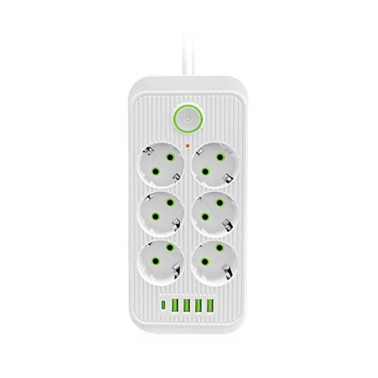 Разклонител 220V с 6 гнезда, 4 USB порта + 2 порта Type C
