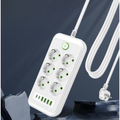 Разклонител 220V с 6 гнезда, 4 USB порта + 2 порта Type C